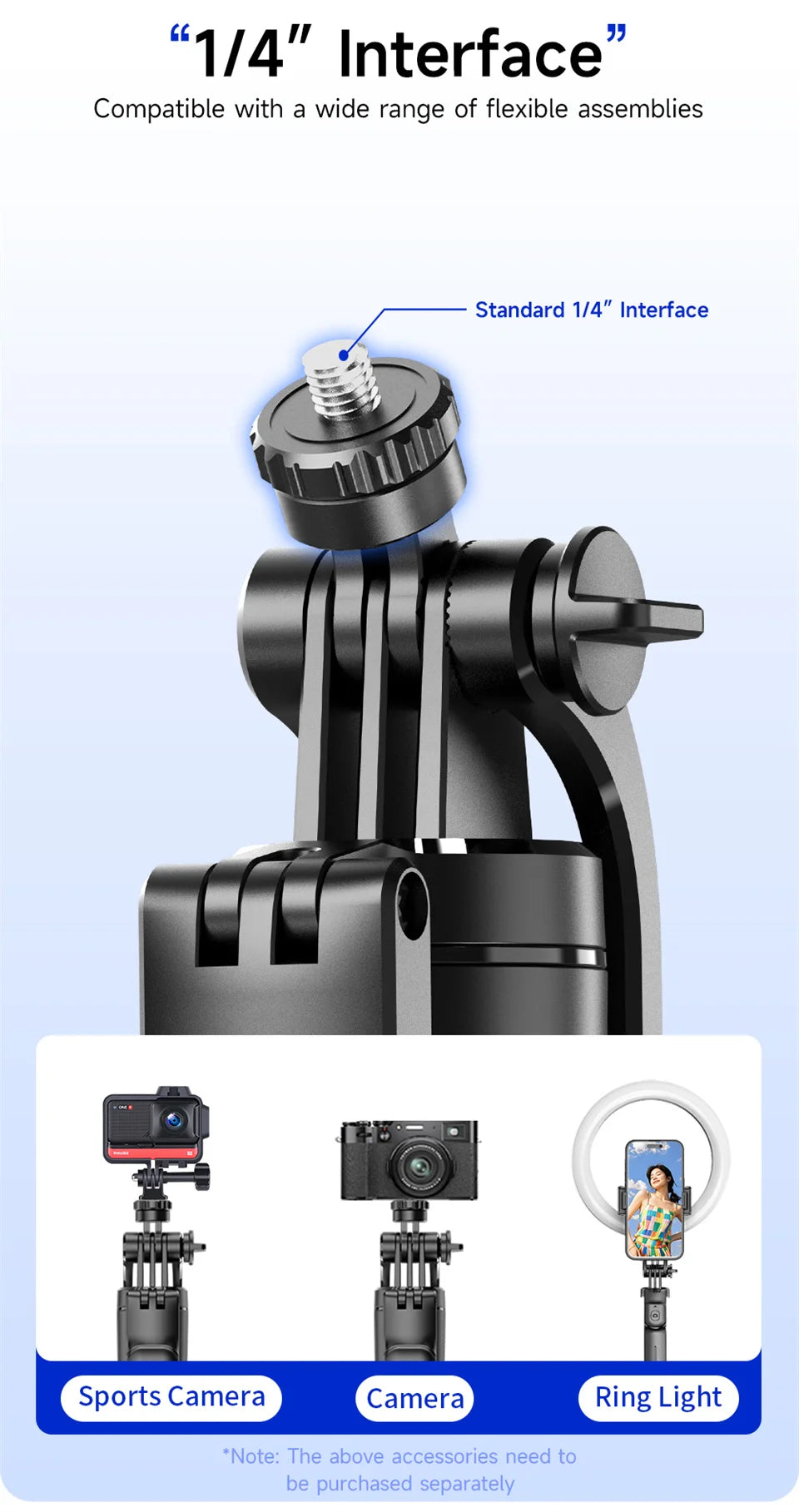 MEUYAG Selfie Stick Tripod with 1708mm Long Monopod Fill Light, Bluetooth Remote, 360° Rotation, 1/4 Interface, for mobile phone - Merit Sell