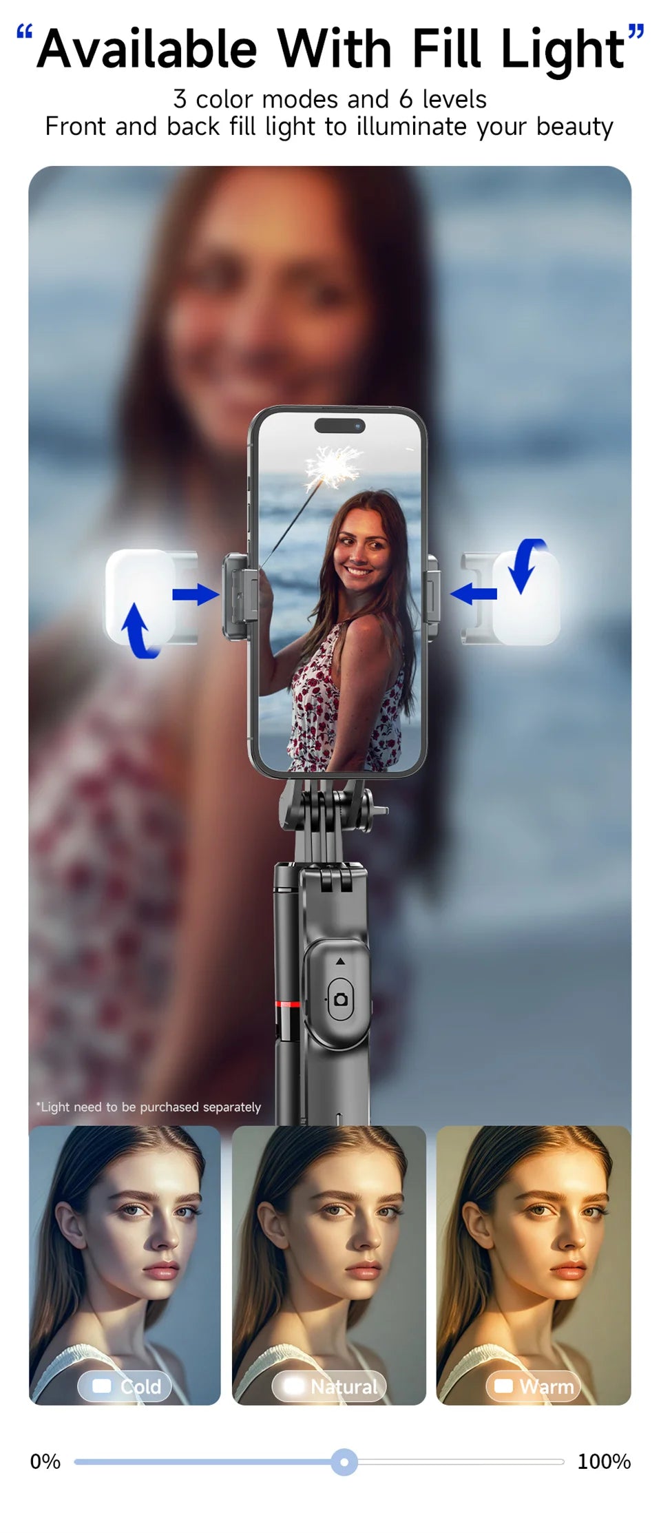 MEUYAG Selfie Stick Tripod with 1708mm Long Monopod Fill Light, Bluetooth Remote, 360° Rotation, 1/4 Interface, for mobile phone - Merit Sell