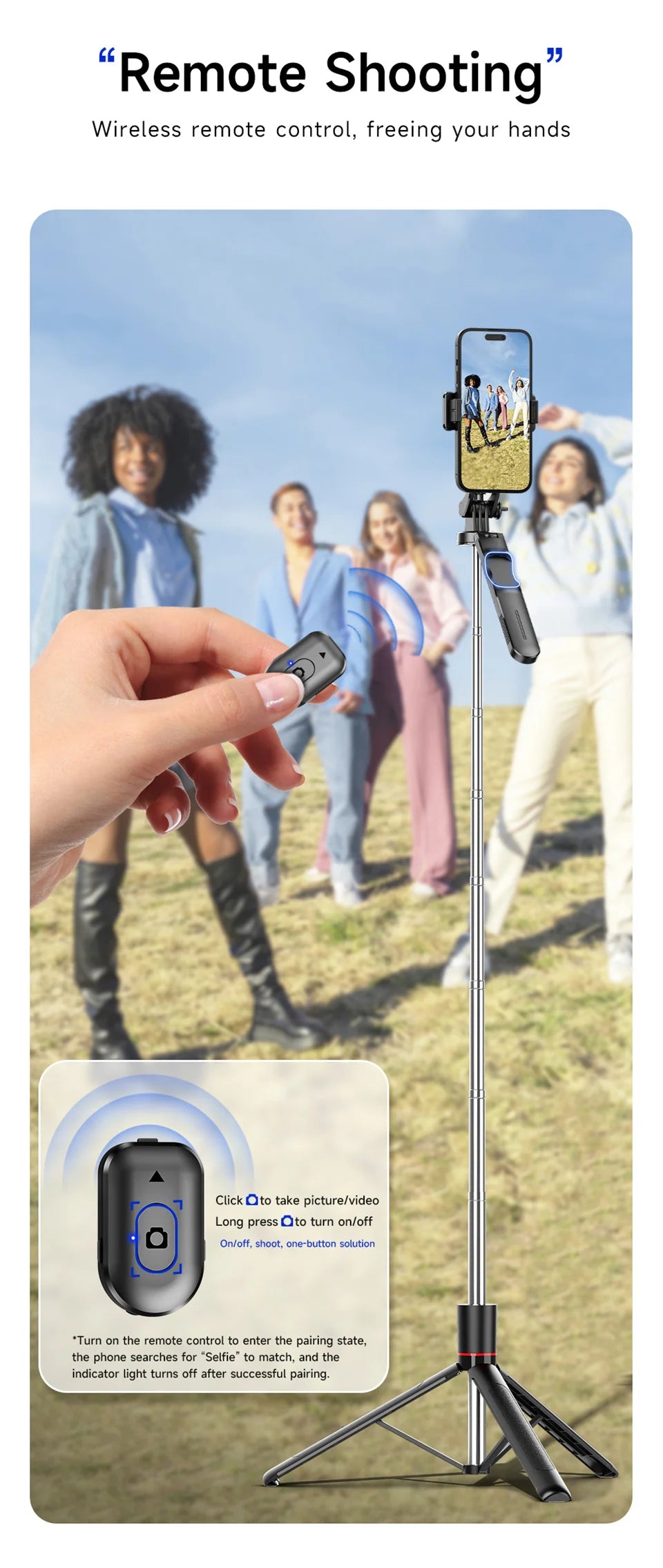 MEUYAG Selfie Stick Tripod with 1708mm Long Monopod Fill Light, Bluetooth Remote, 360° Rotation, 1/4 Interface, for mobile phone - Merit Sell