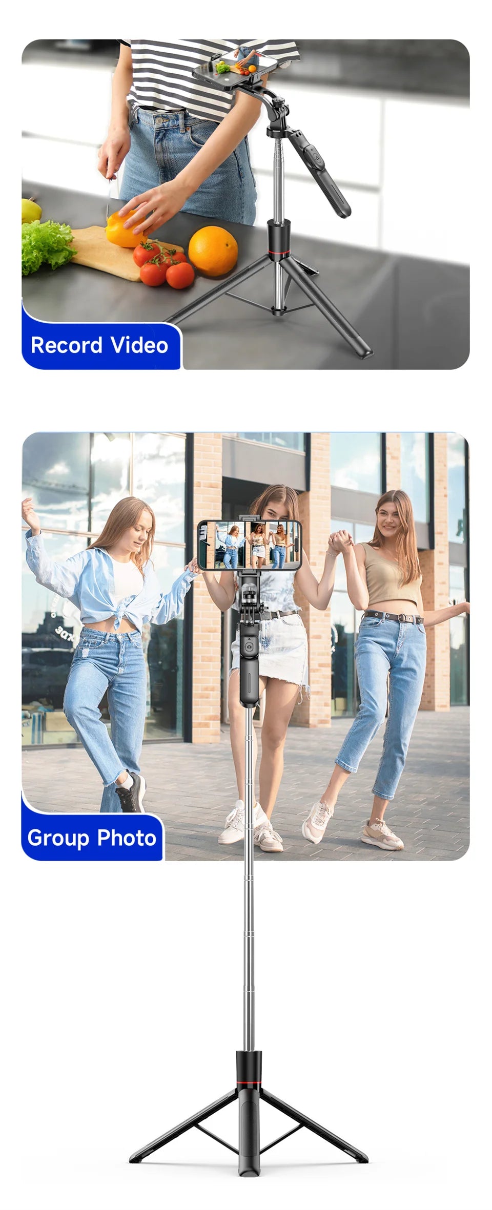 MEUYAG Selfie Stick Tripod with 1708mm Long Monopod Fill Light, Bluetooth Remote, 360° Rotation, 1/4 Interface, for mobile phone - Merit Sell