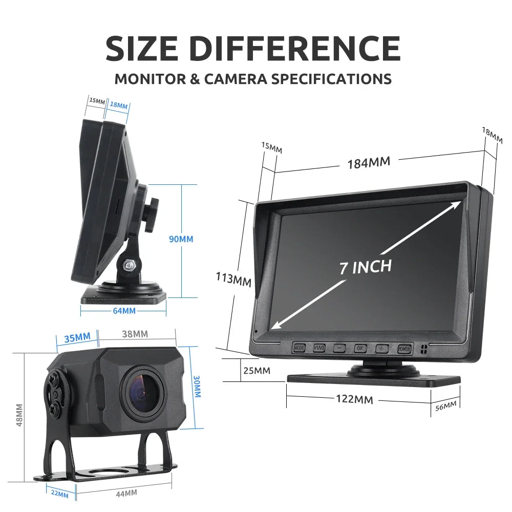 MJDOUD 7 inch Truck Car Monitor 2CH DVR Video 1920*1080p IPS Screen Recorder for Bus truck Reverse Backup Vehicle Camera 12-24V - Merit Sell