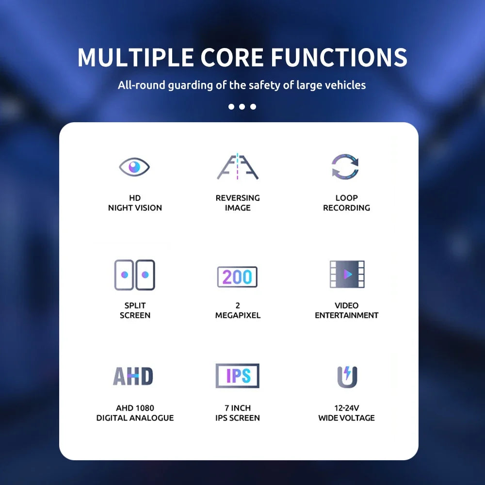 MJDOUD 7 inch Truck Car Monitor 2CH DVR Video 1920*1080p IPS Screen Recorder for Bus truck Reverse Backup Vehicle Camera 12-24V - Merit Sell