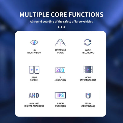 MJDOUD 7 inch Truck Car Monitor 2CH DVR Video 1920*1080p IPS Screen Recorder for Bus truck Reverse Backup Vehicle Camera 12-24V - Merit Sell