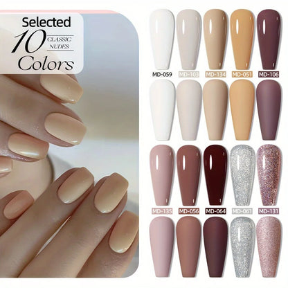 MORDDA 10pcs 6Ml Nail polish set New Spring/Summer popular color 10colors exclusive for nail salon High saturation color gel - Merit Sell