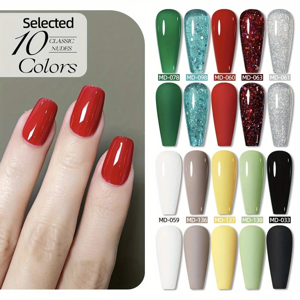 MORDDA 10pcs 6Ml Nail polish set New Spring/Summer popular color 10colors exclusive for nail salon High saturation color gel - Merit Sell