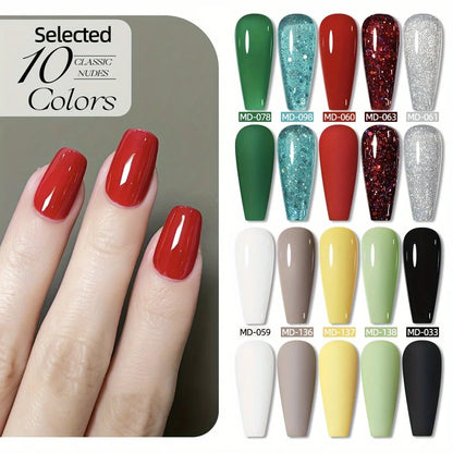 MORDDA 10pcs 6Ml Nail polish set New Spring/Summer popular color 10colors exclusive for nail salon High saturation color gel - Merit Sell