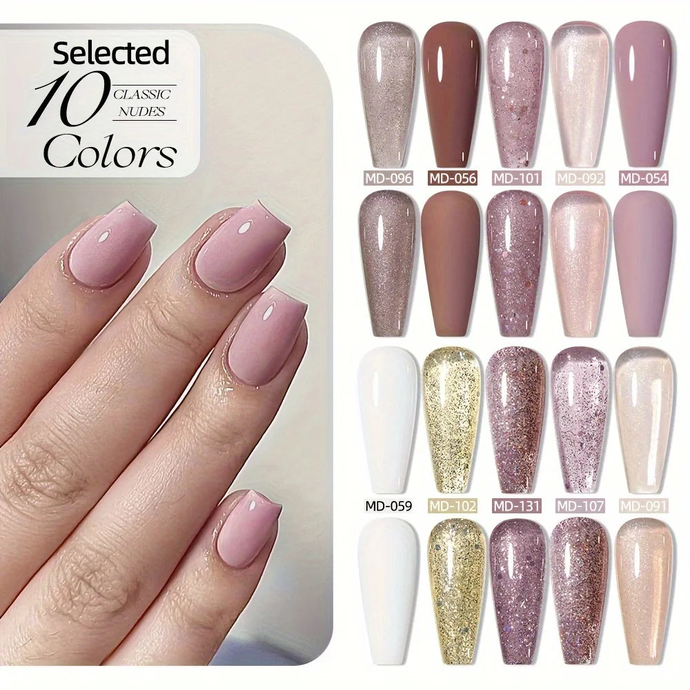 MORDDA 10pcs 6Ml Nail polish set New Spring/Summer popular color 10colors exclusive for nail salon High saturation color gel - Merit Sell