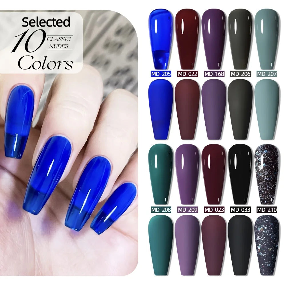 MORDDA 10pcs 6Ml Nail polish set New Spring/Summer popular color 10colors exclusive for nail salon High saturation color gel - Merit Sell