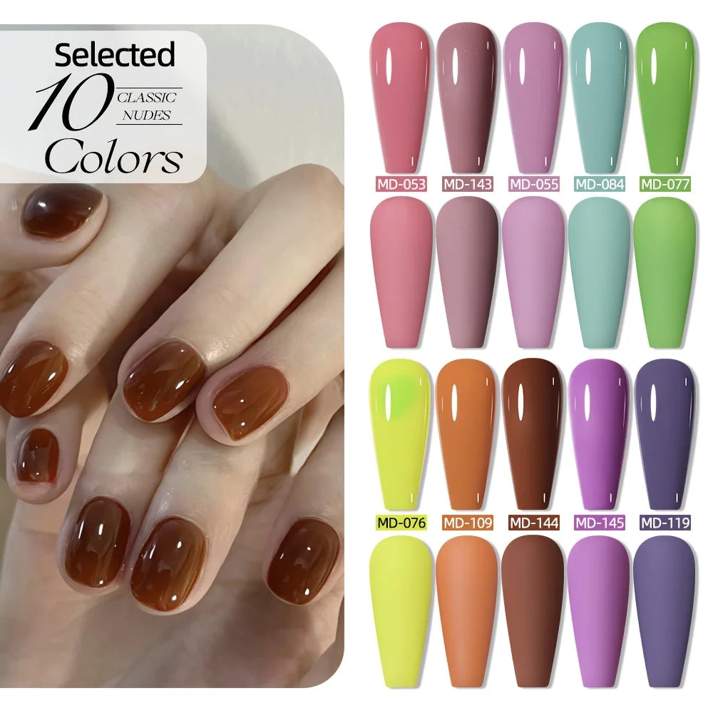 MORDDA 10pcs 6Ml Nail polish set New Spring/Summer popular color 10colors exclusive for nail salon High saturation color gel - Merit Sell