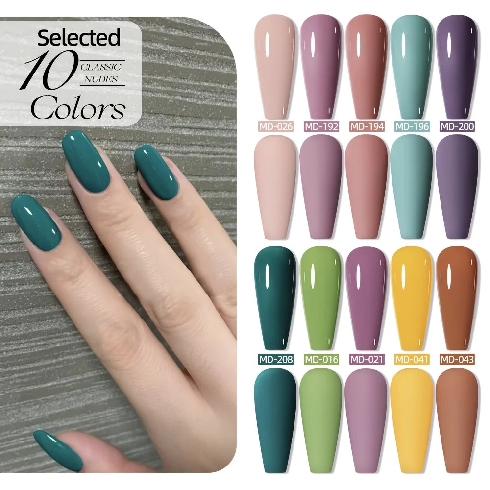 MORDDA 10pcs 6Ml Nail polish set New Spring/Summer popular color 10colors exclusive for nail salon High saturation color gel - Merit Sell