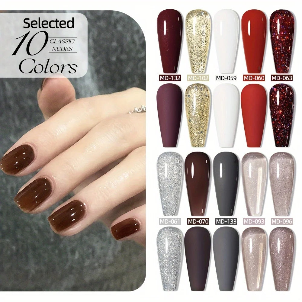 MORDDA 10pcs 6Ml Nail polish set New Spring/Summer popular color 10colors exclusive for nail salon High saturation color gel - Merit Sell