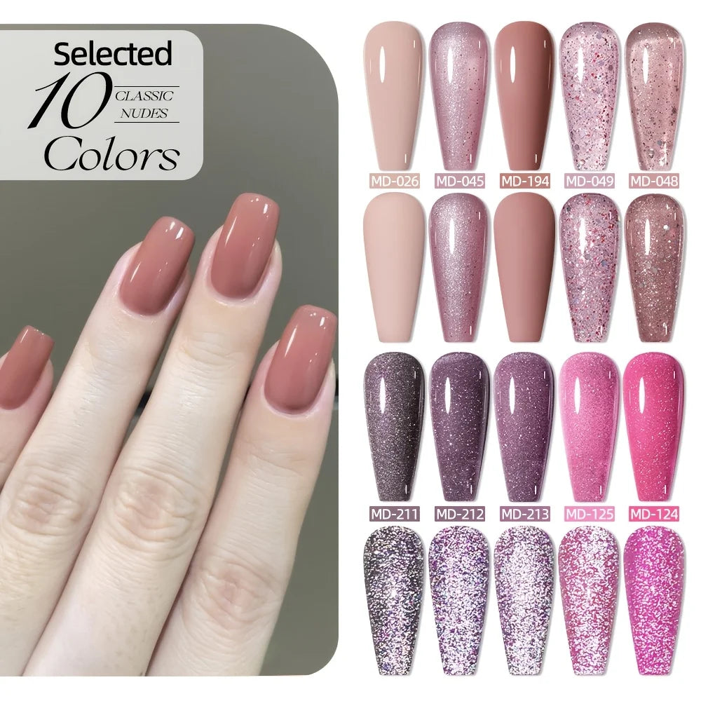 MORDDA 10pcs 6Ml Nail polish set New Spring/Summer popular color 10colors exclusive for nail salon High saturation color gel - Merit Sell