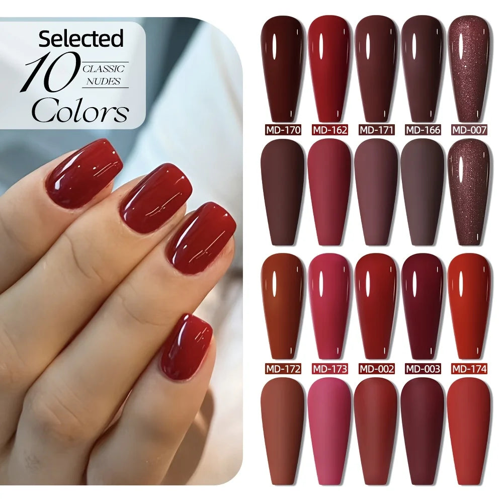 MORDDA 10pcs 6Ml Nail polish set New Spring/Summer popular color 10colors exclusive for nail salon High saturation color gel - Merit Sell