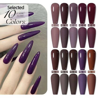 MORDDA 10pcs 6Ml Nail polish set New Spring/Summer popular color 10colors exclusive for nail salon High saturation color gel - Merit Sell