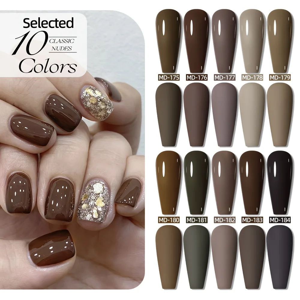 MORDDA 10pcs 6Ml Nail polish set New Spring/Summer popular color 10colors exclusive for nail salon High saturation color gel - Merit Sell