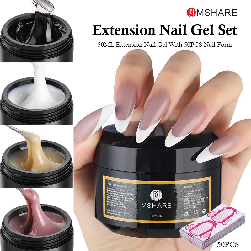 MSHARE 50ML Self Leveling Extension Nail Gel Set UV Led Construction Gel For Manicure Extend French Nail Art Build Nail - Merit Sell