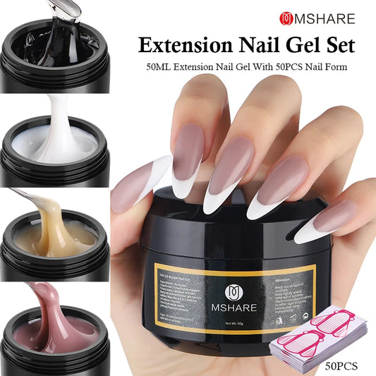 MSHARE 50ML Self Leveling Extension Nail Gel Set UV Led Construction Gel For Manicure Extend French Nail Art Build Nail - Merit Sell