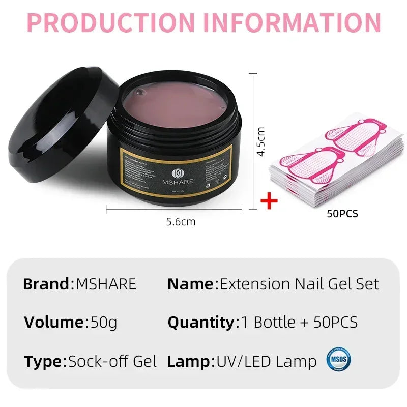 MSHARE 50ML Self Leveling Extension Nail Gel Set UV Led Construction Gel For Manicure Extend French Nail Art Build Nail - Merit Sell