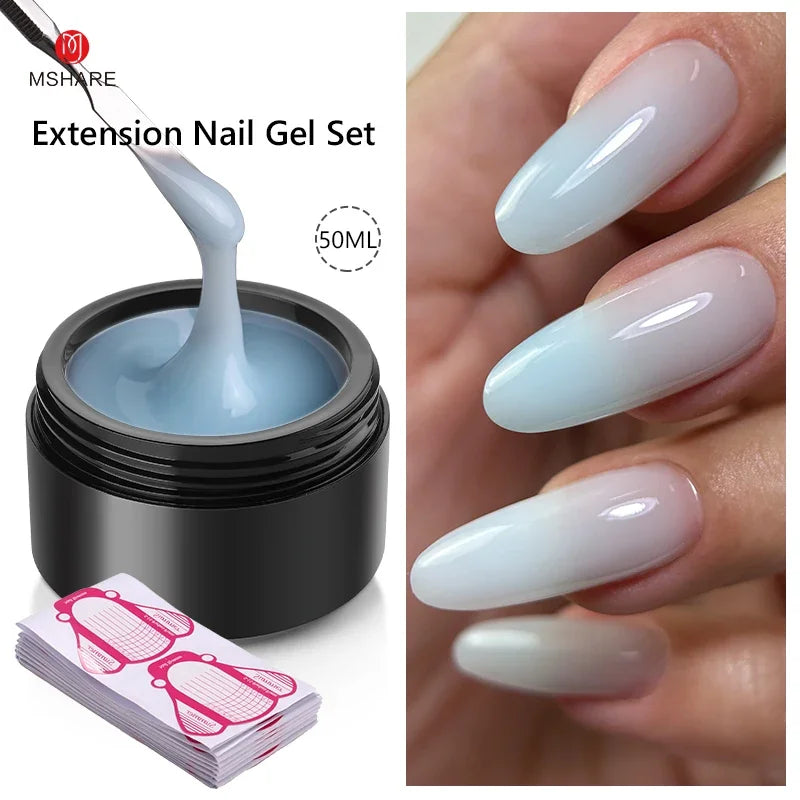 MSHARE 50ML Self Leveling Extension Nail Gel Set UV Led Construction Gel For Manicure Extend French Nail Art Build Nail - Merit Sell