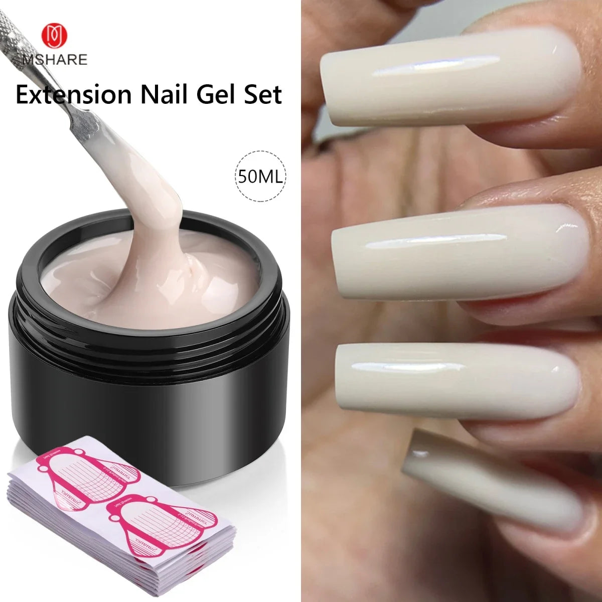 MSHARE 50ML Self Leveling Extension Nail Gel Set UV Led Construction Gel For Manicure Extend French Nail Art Build Nail - Merit Sell