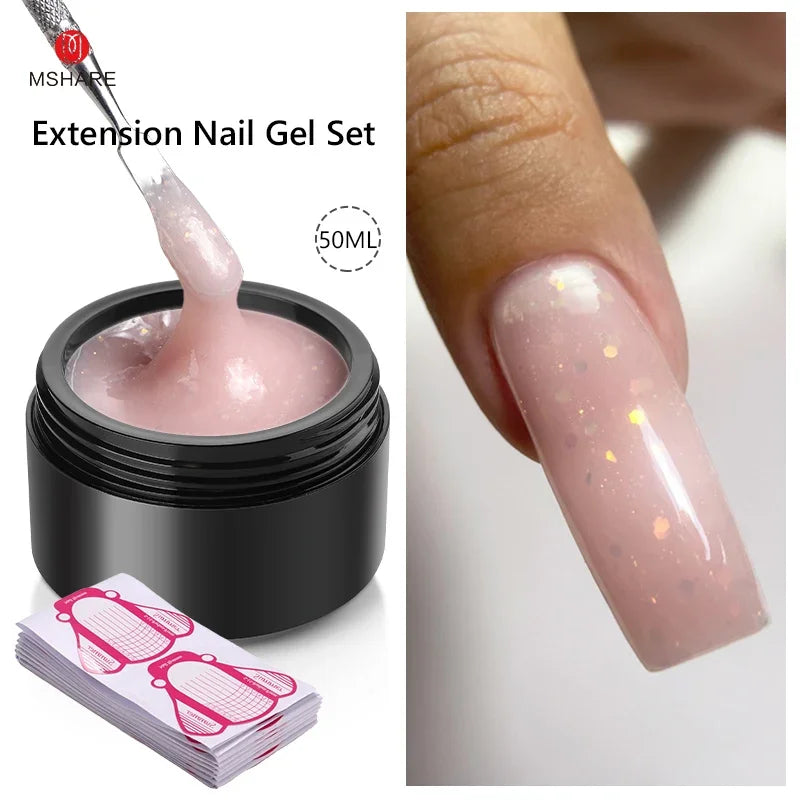 MSHARE 50ML Self Leveling Extension Nail Gel Set UV Led Construction Gel For Manicure Extend French Nail Art Build Nail - Merit Sell