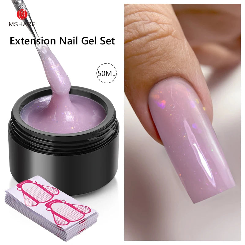 MSHARE 50ML Self Leveling Extension Nail Gel Set UV Led Construction Gel For Manicure Extend French Nail Art Build Nail - Merit Sell
