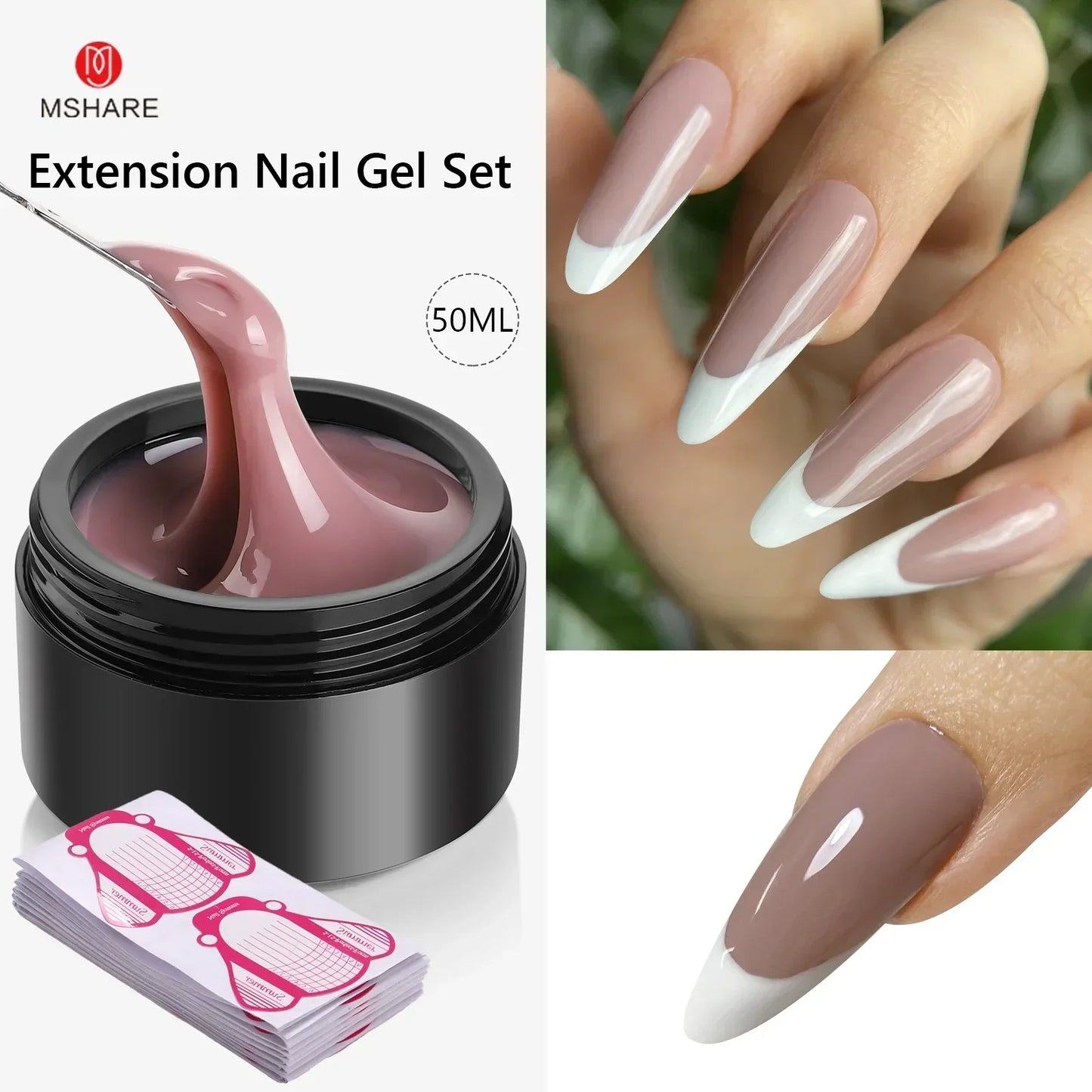 MSHARE 50ML Self Leveling Extension Nail Gel Set UV Led Construction Gel For Manicure Extend French Nail Art Build Nail - Merit Sell