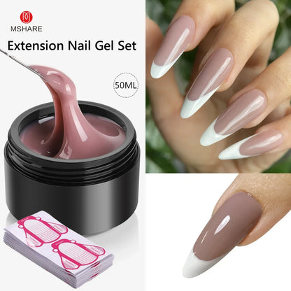 MSHARE 50ML Self Leveling Extension Nail Gel Set UV Led Construction Gel For Manicure Extend French Nail Art Build Nail - Merit Sell