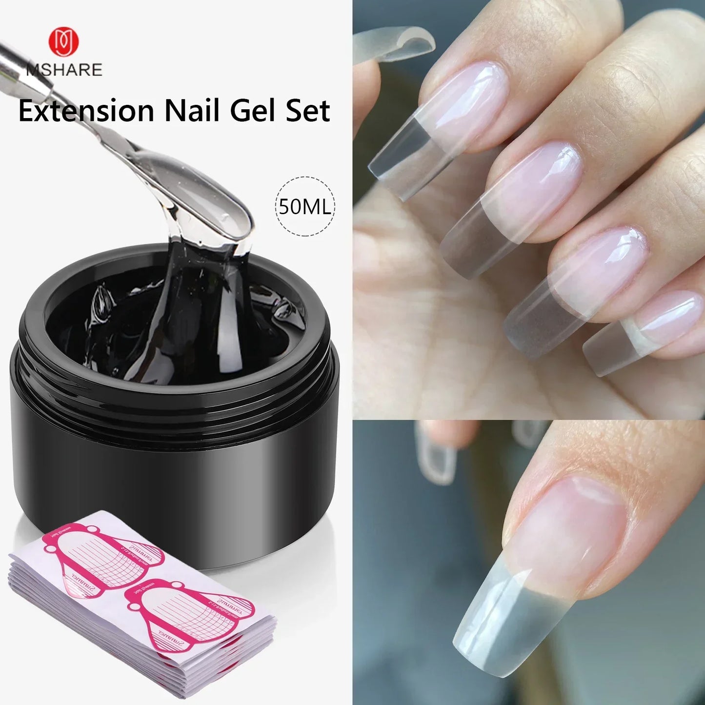 MSHARE 50ML Self Leveling Extension Nail Gel Set UV Led Construction Gel For Manicure Extend French Nail Art Build Nail - Merit Sell