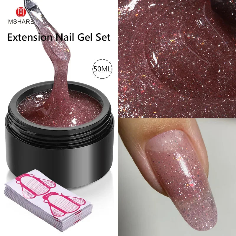 MSHARE 50ML Self Leveling Extension Nail Gel Set UV Led Construction Gel For Manicure Extend French Nail Art Build Nail - Merit Sell