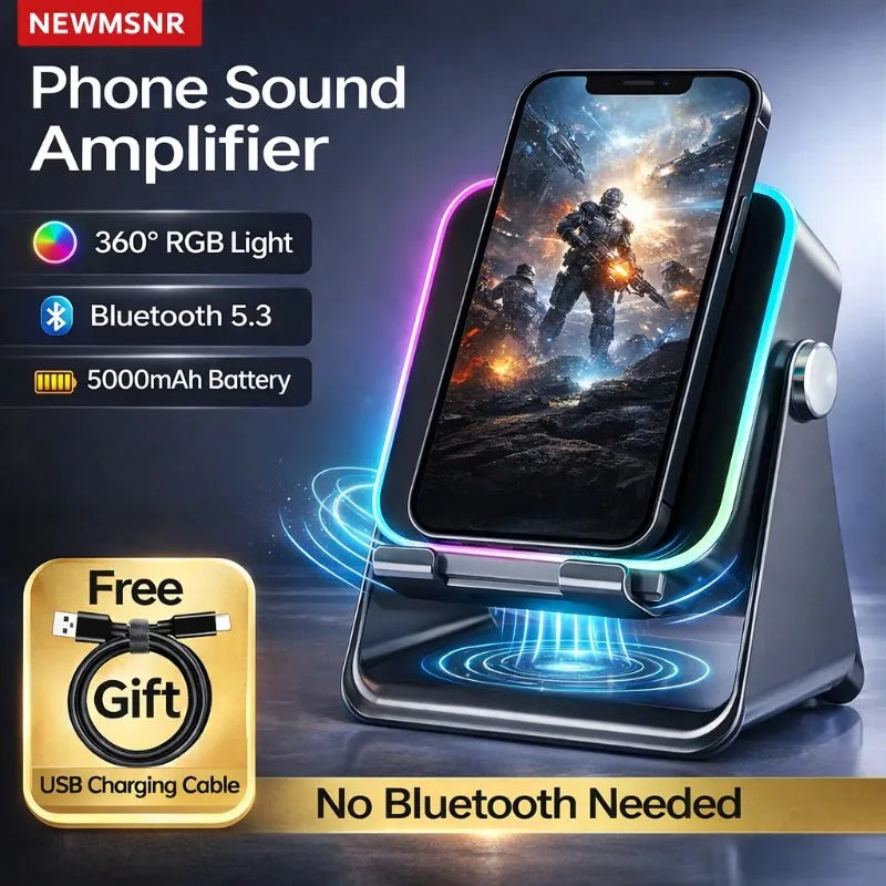 Magnetic Induction Speaker Phone Stand Wireless Bluetooth Phone Holder Amplifier Portable Desk Speaker RGB Light 5000mAh Battery - Merit Sell