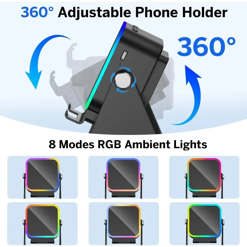 Magnetic Induction Speaker Phone Stand Wireless Bluetooth Phone Holder Amplifier Portable Desk Speaker RGB Light 5000mAh Battery - Merit Sell