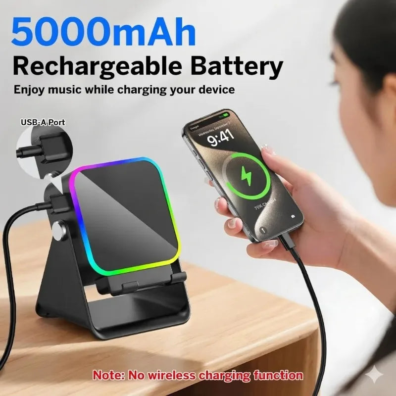 Magnetic Induction Speaker Phone Stand Wireless Bluetooth Phone Holder Amplifier Portable Desk Speaker RGB Light 5000mAh Battery - Merit Sell