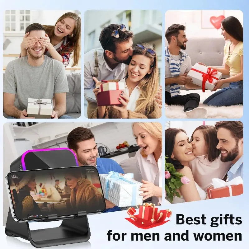 Magnetic Induction Speaker Phone Stand Wireless Bluetooth Phone Holder Amplifier Portable Desk Speaker RGB Light 5000mAh Battery - Merit Sell