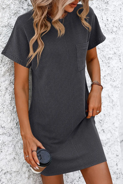 Mandy Ribbed Striped Short Sleeve Mini Tee Dress - Merit Sell