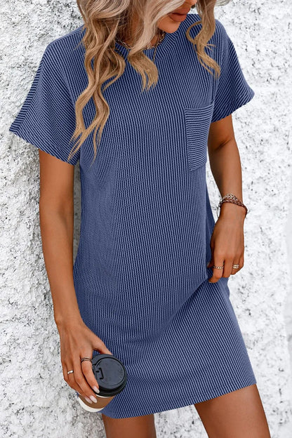 Mandy Ribbed Striped Short Sleeve Mini Tee Dress - Merit Sell