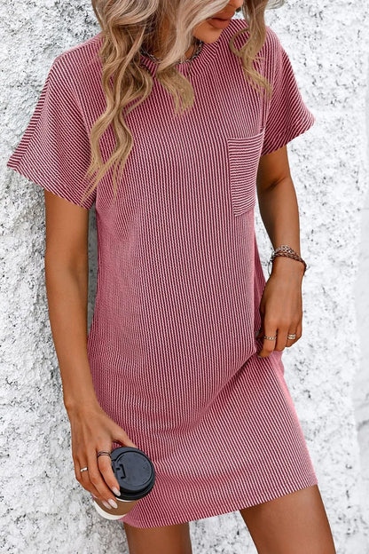 Mandy Ribbed Striped Short Sleeve Mini Tee Dress - Merit Sell