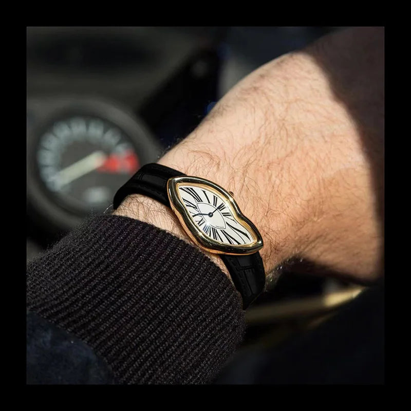 Medieval Crash Creative Melting Twisted Watch High Quality Genuine Leather Watch For Men Luxurious Sapphire Glass Men's Watch - Merit Sell