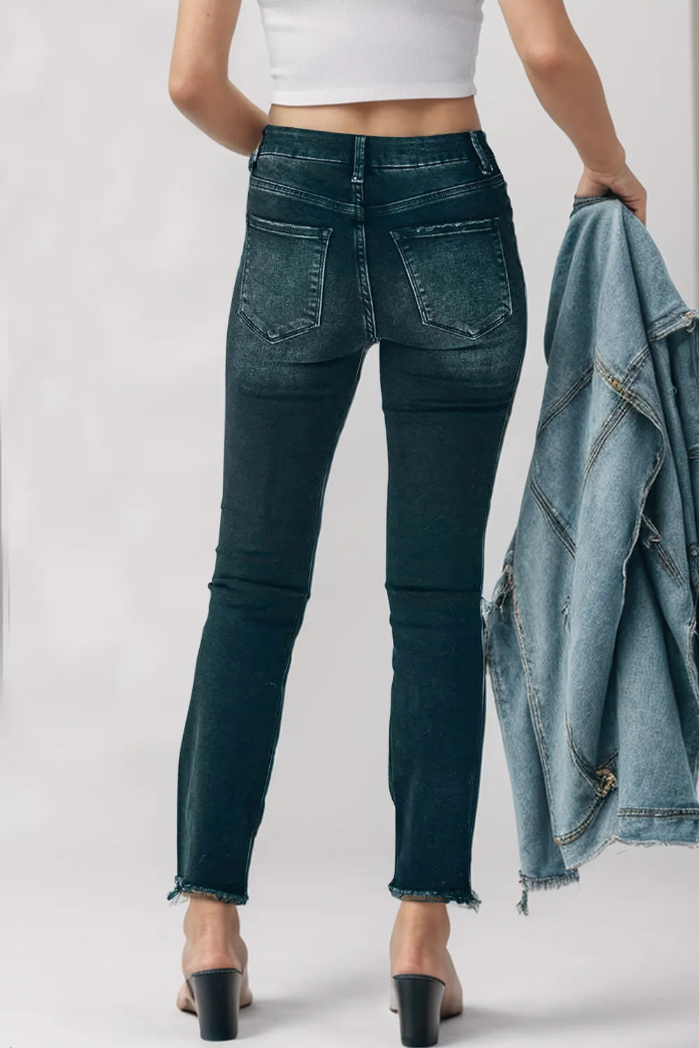 Mid-Rise Waist Skinny Jeans with Pockets - Merit Sell
