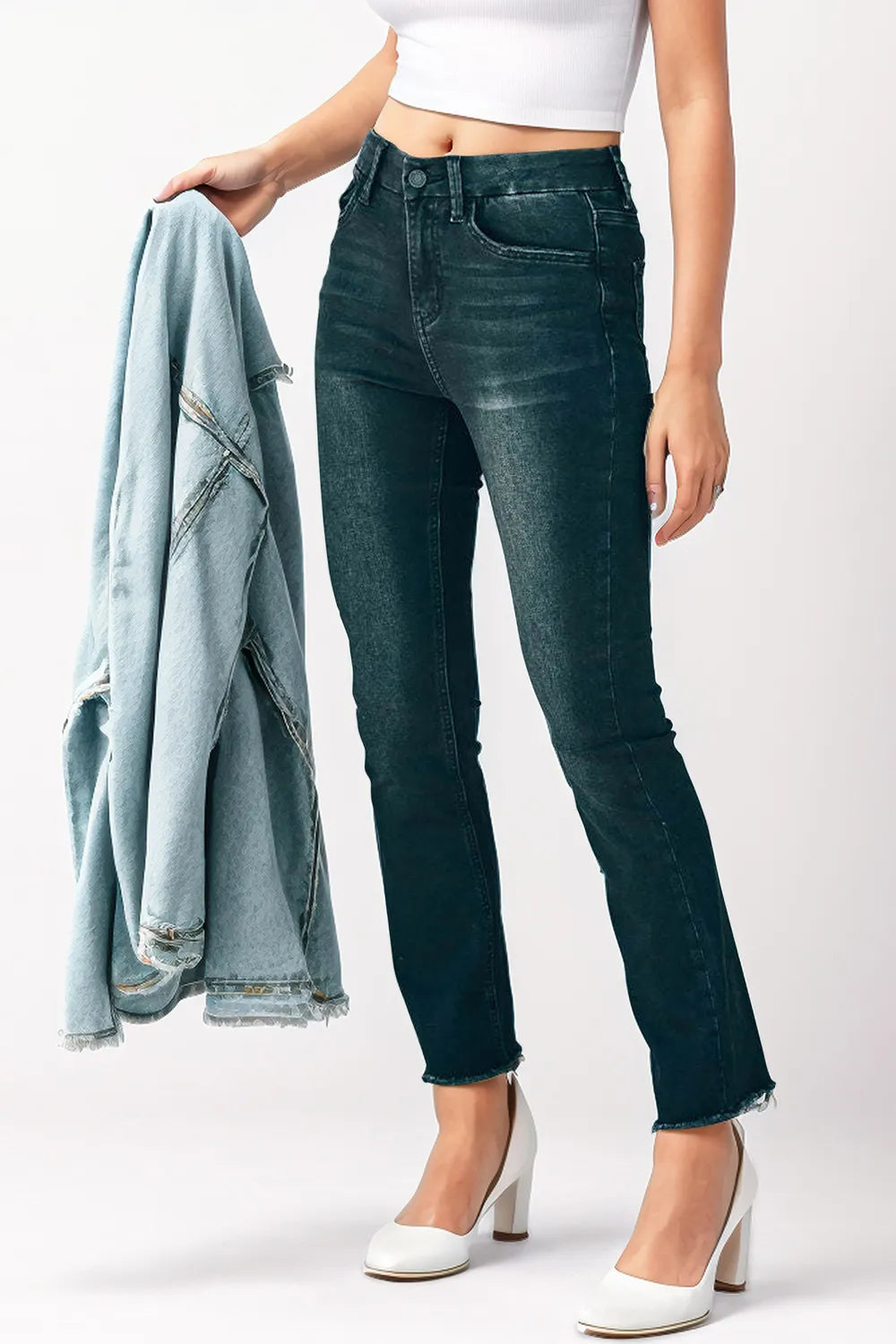 Mid-Rise Waist Skinny Jeans with Pockets - Merit Sell