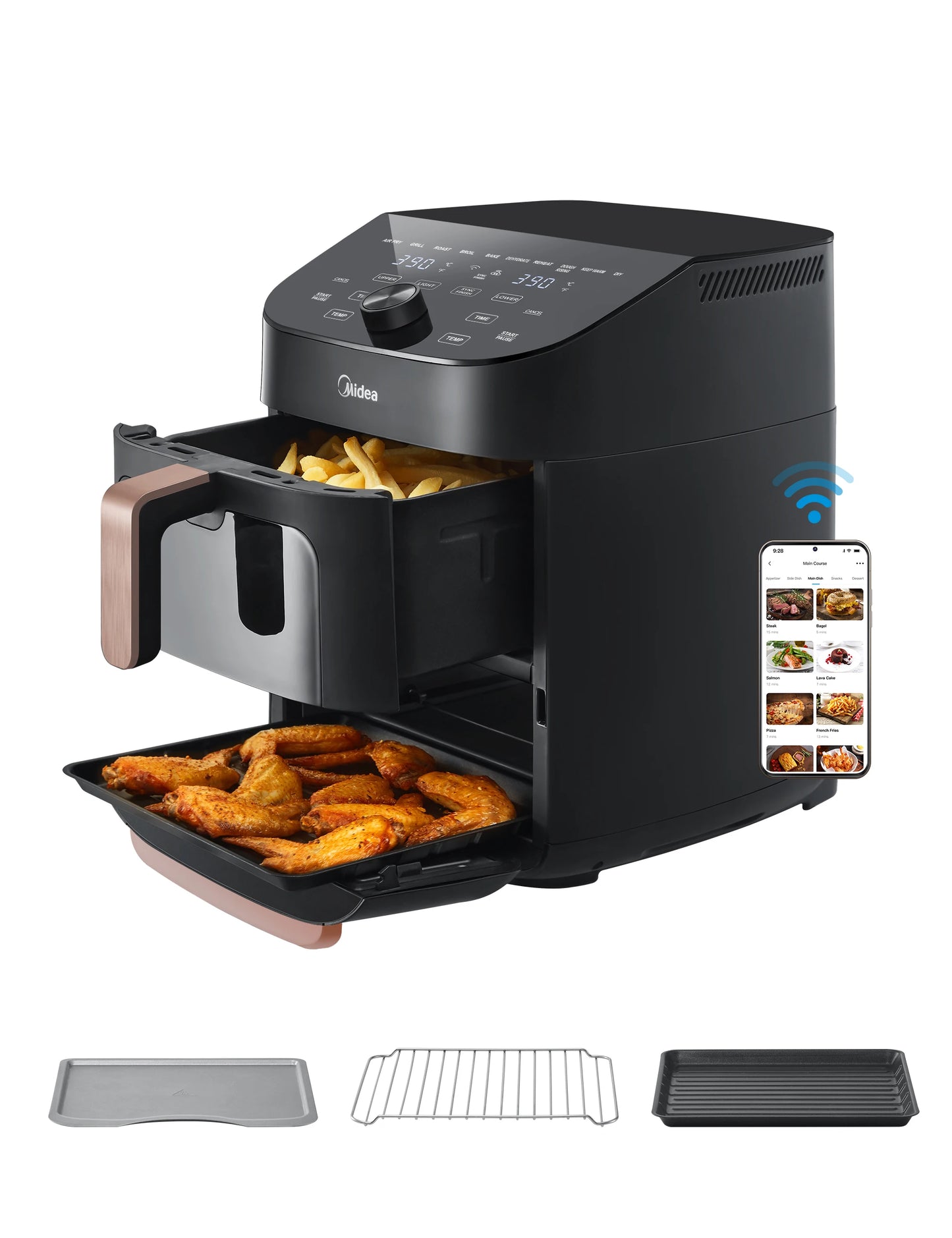 Midea Hot Air Fryer, Double Stack, Overlapping Airfryer, Smart WiFi Sync with Alexa, 11L XL Vertical Space-Saving ,MAF002S - Merit Sell