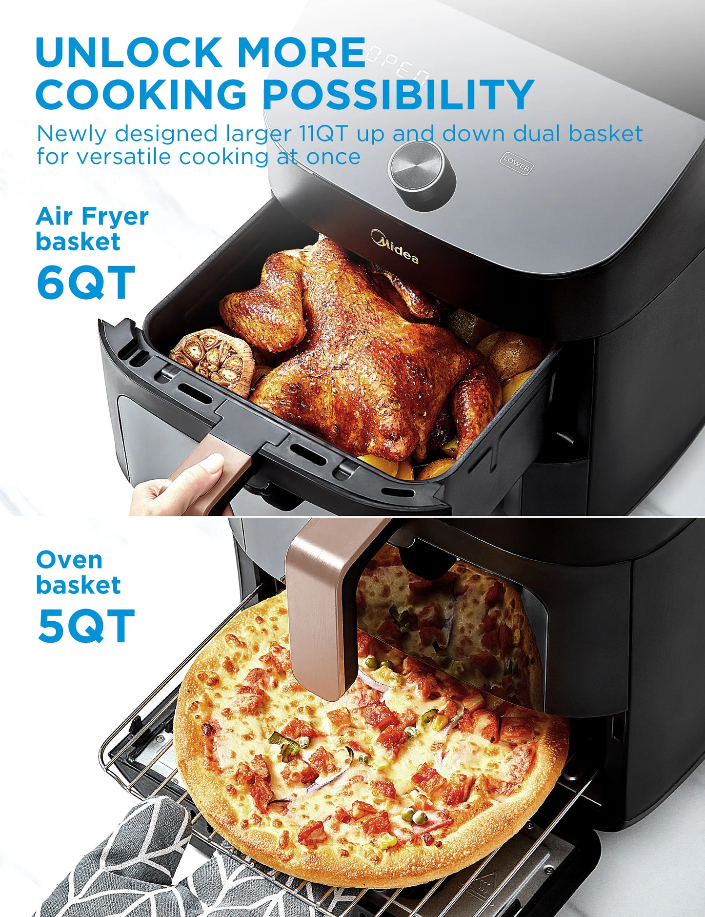 Midea Hot Air Fryer, Double Stack, Overlapping Airfryer, Smart WiFi Sync with Alexa, 11L XL Vertical Space-Saving ,MAF002S - Merit Sell