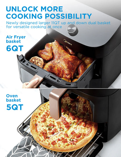 Midea Hot Air Fryer, Double Stack, Overlapping Airfryer, Smart WiFi Sync with Alexa, 11L XL Vertical Space-Saving ,MAF002S - Merit Sell
