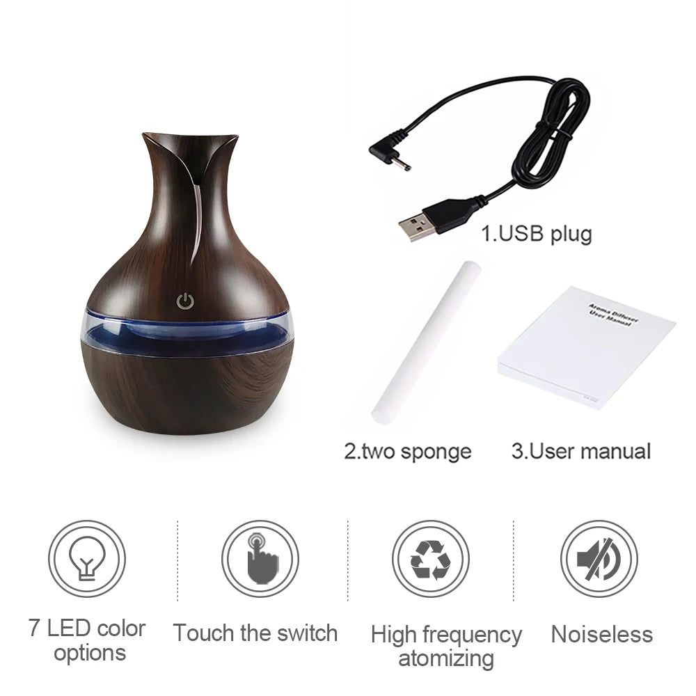 Mini USB Diffuser Air Humidifier with 7-Colors LED night light Aromatherapy Diffuser 300ml Cool Mist Maker for home bedroom - Merit Sell