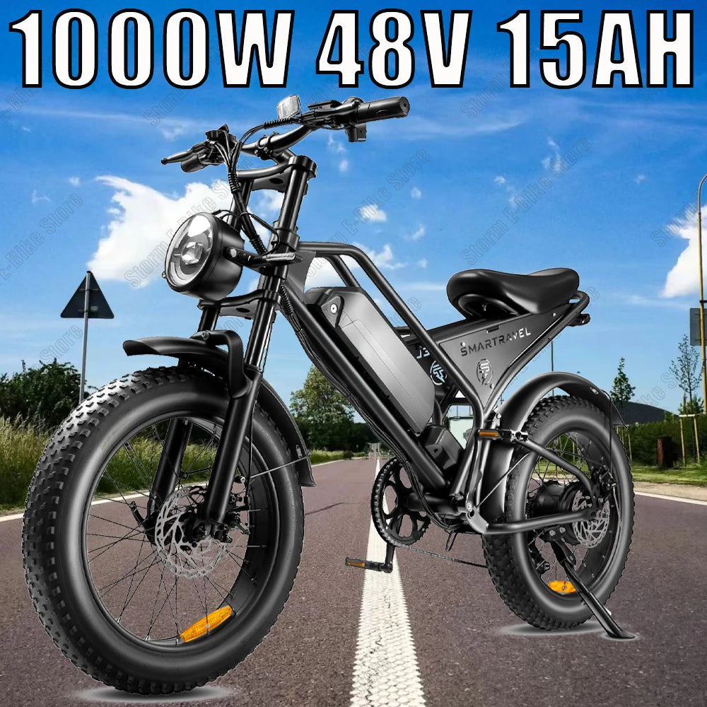Mountain Electric bicycle 1000W Motor 48V15AH Lithium battery Motorcycle Style E-bicycle 20*4.0 Fat Tire Off-Road Electric Bike - Merit Sell