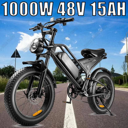 Mountain Electric bicycle 1000W Motor 48V15AH Lithium battery Motorcycle Style E-bicycle 20*4.0 Fat Tire Off-Road Electric Bike - Merit Sell