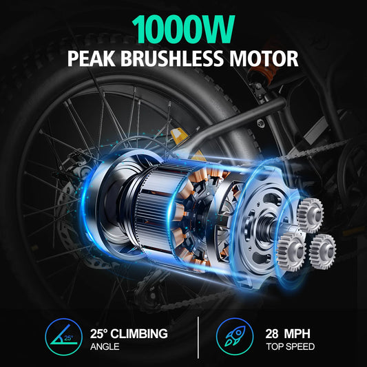 Mountain Electric bicycle 1000W Motor 48V15AH Lithium battery Motorcycle Style E-bicycle 20*4.0 Fat Tire Off-Road Electric Bike - Merit Sell