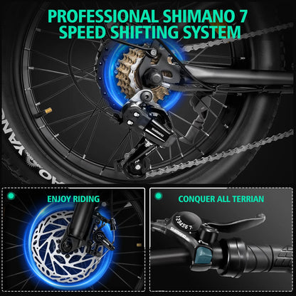 Mountain Electric bicycle 1000W Motor 48V15AH Lithium battery Motorcycle Style E-bicycle 20*4.0 Fat Tire Off-Road Electric Bike - Merit Sell