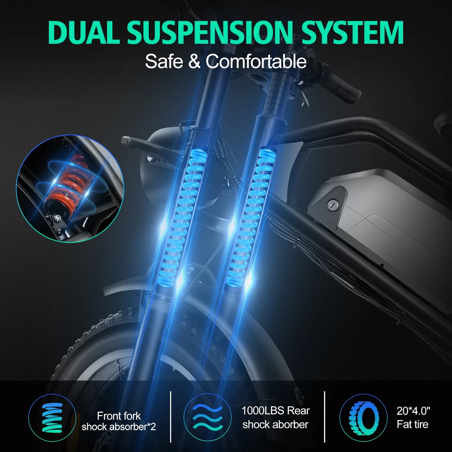 Mountain Electric bicycle 1000W Motor 48V15AH Lithium battery Motorcycle Style E-bicycle 20*4.0 Fat Tire Off-Road Electric Bike - Merit Sell