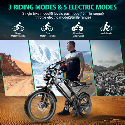 Mountain Electric bicycle 1000W Motor 48V15AH Lithium battery Motorcycle Style E-bicycle 20*4.0 Fat Tire Off-Road Electric Bike - Merit Sell
